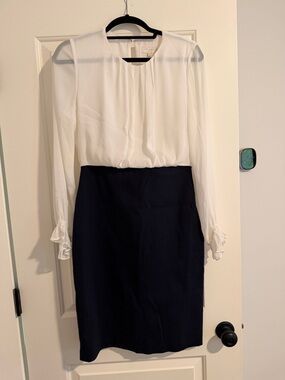 Ted Baker London White and Navy Two-Tone Pencil Skirt Dress